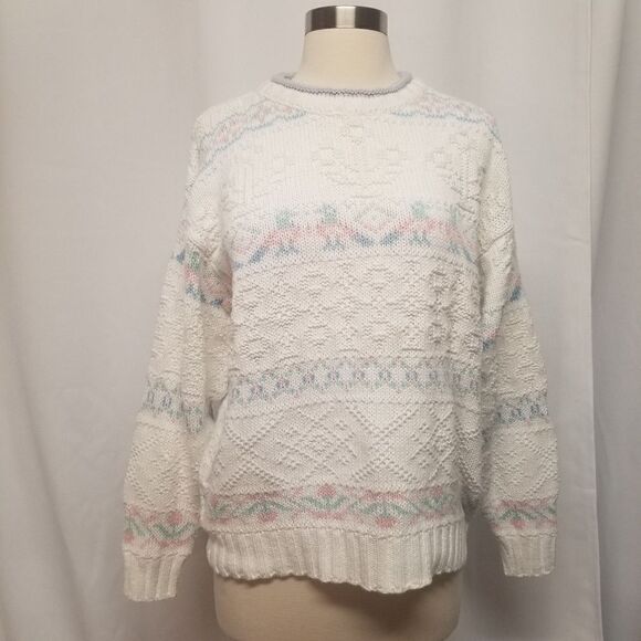 Vintage 90s y2k Cottagecore Kawaii Knit Pastel Bird Designs Pullover Sweater Md - Picture 1 of 10